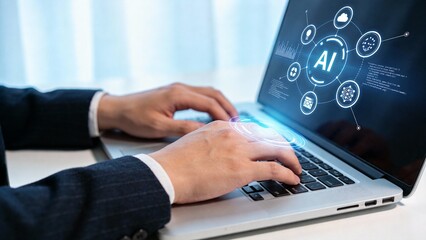 Person working on AI technology using laptop