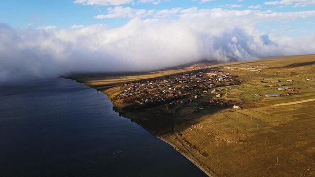 View of Paravani Lake at sunset in the highlands of Samtskhe-Javakheti, Georgia, Caucasus, Europe