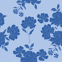 Elegant Hand Drawn Peony Floral Seamless Pattern