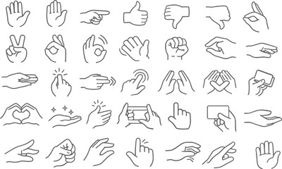 30 Hand Drawing Black Outline Icons Set on White Background