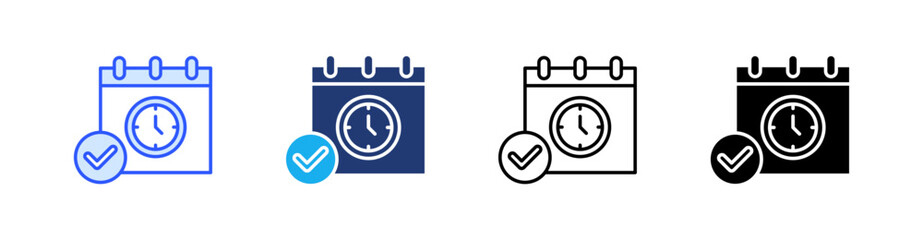 Deadline Check Multiple Style Icon Set Vector 