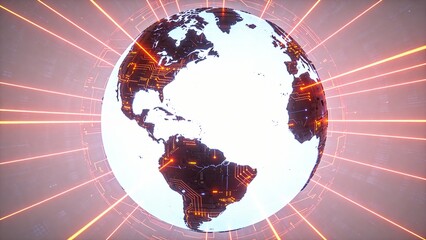 Globe with circuit patterns and glowing lines