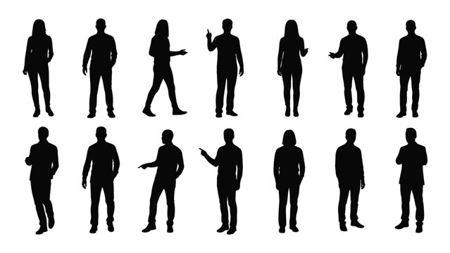 Collection of silhouetted human figures isolated on white background, Vector