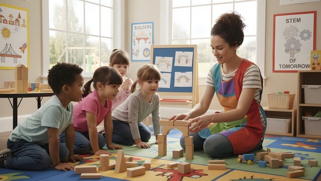 Learning of kids, a teacher mother is giving knowledge to a toddler,