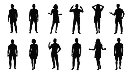 Collection of silhouetted human figures isolated on white background, Vector