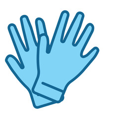 Pair of blue outline medical gloves suitable for healthcare related graphics, medical presentations, educational materials, and healthcare websites.