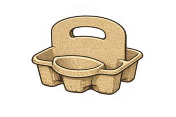 Recycled pulp fiber cup carrier for takeaway beverages, eco-friendly coffee delivery packaging, sustainable food service item