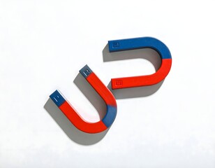 Two small curved magnets suspended slightly apart on a neutral paper background
