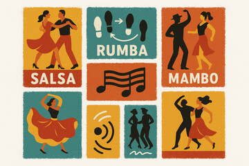 Fototapeta premium Cuban Dance Icon Set Flat Vector Illustration