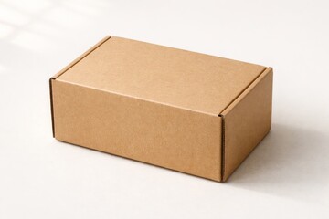 Simple Brown Cardboard Box for Packaging and Shipping with Plain Surface on Light Background