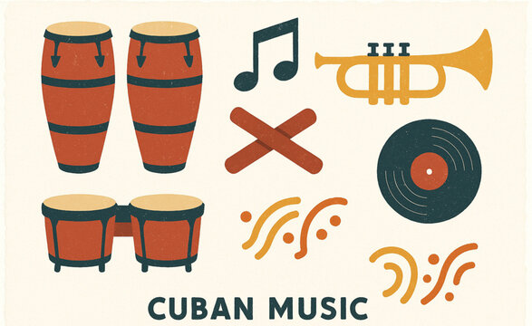Cuban Music Icon Collection Flat Vector Illustration