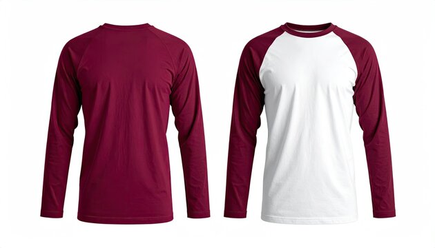 Two long-sleeve athletic shirts maroon, and baseball style
