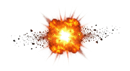 A fiery explosion with sparks and debris png transparent