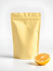 Yellow Snack Pouch Mockup with Half Lemon Fruit