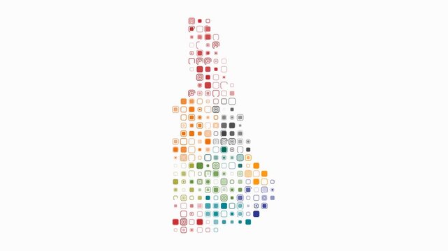 New Hampshire animated shape. Pulsating colored dots on the map of the state. Large size rounded square blocks. Digital style New Hampshire map on white background. Artistic animation video.