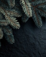 Moody Blue Spruce Fir Branches with Dark Textured Background.