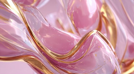 Luxurious Flowing Pink and Gold Abstract Background with Swirling Textures.