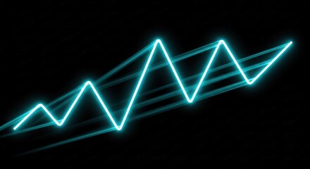 A glowing blue neon line graph trending upward on a dark background