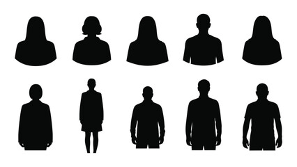 Silhouettes of diverse people isolated on white background, Vector