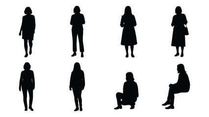 Silhouettes of people in various poses isolated on white background, Vector