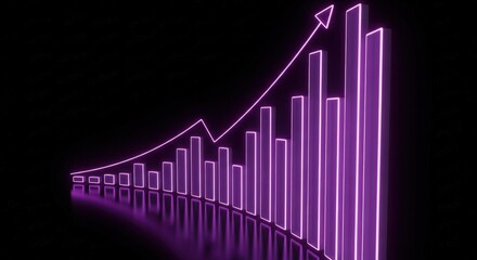 A purple neon graph showing an upward trend on a black background