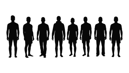 Silhouettes of people standing in a row isolated on white background, Vector