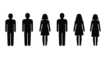Silhouettes of diverse individuals isolated on white background, Vector