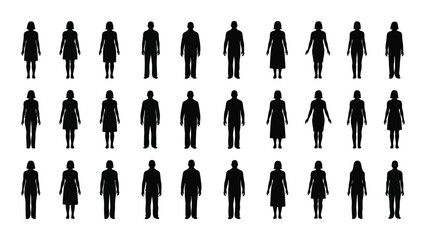 Collection of silhouetted human figures isolated on white background, Vector