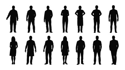 Silhouettes of various people isolated on white background, Vector