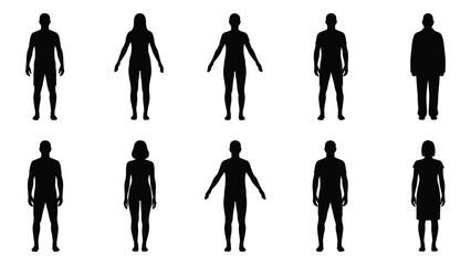 Silhouettes of various human figures isolated on white background, Vector