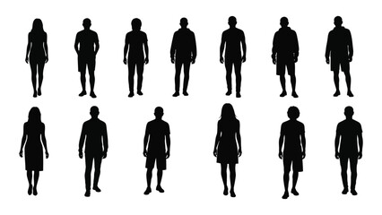 Silhouettes of various people isolated on white background, Vector