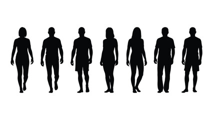 Silhouettes of diverse individuals isolated on white background, Vector