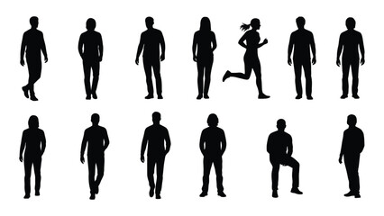 Silhouettes of people in various poses isolated on white background, Vector