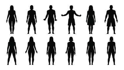 Collection of silhouetted human figures isolated on white background, Vector