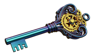 Steampunk Key with Gears and Ornate Design