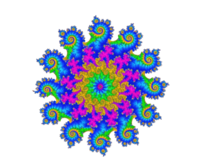 A colorful, intricate fractal pattern with a rainbow of colors, rotating on a png transparent