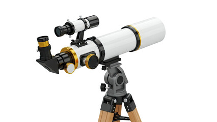 White Telescope with Gold Accents and Wooden Tripod