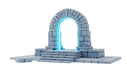Stone Archway with Glowing Blue Portal and Steps