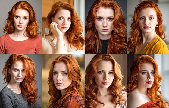 Collection of portraits of redheaded woman character portraits