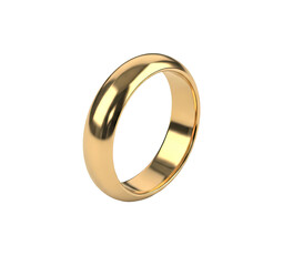 A gold-colored wedding ring with a smooth, polished finish.