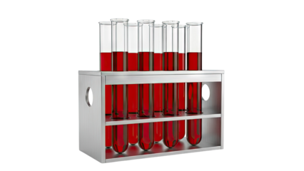 Test Tubes with Red Liquid in a Rack