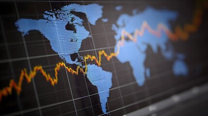 A conceptual graph showing global economic volatility overlaid on a world map