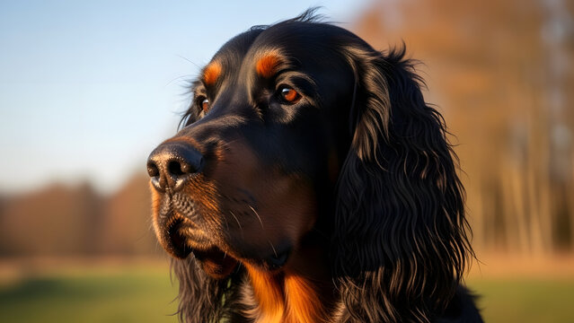 Beautiful portrait of an elegant Gordon Setter dog breed