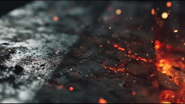 Burnt Charred Metal Texture with Glowing Hot Embers and Smoke