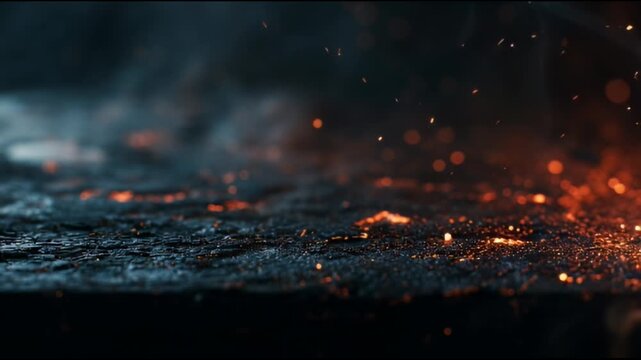 Burnt Charred Metal Texture with Glowing Hot Embers and Smoke