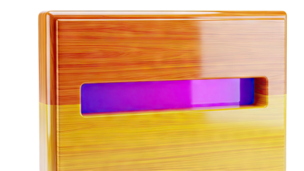 Glossy wood-textured box with purple glowing slot