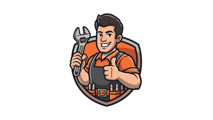 Friendly Mechanic Mascot with Wrench and Thumbs Up.