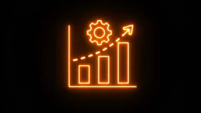 Growth Analysis, Business Metrics, Dark Background, Line Icon Animation on Dark Background