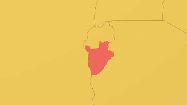 Burundi on Globe. Animated zoom into the country in Ocean Blue Golden Yellow color palette. Burundi logo animation. Map with meridians, parallels. Alive video.