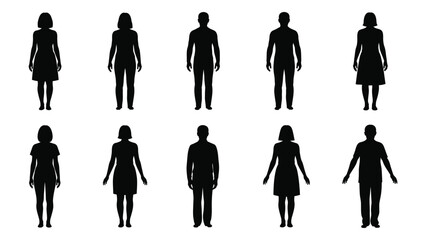 Silhouettes of people in various poses isolated on white background, Vector